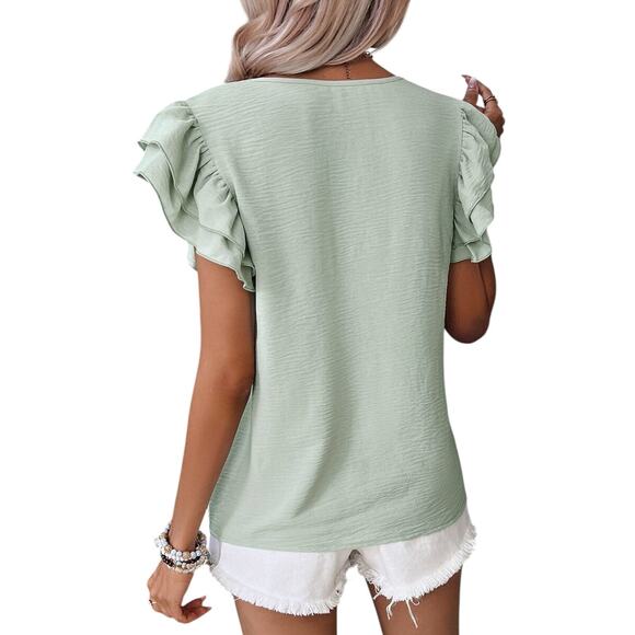 Aqua Green  Ruffled Short Sleeve Top  New Small Medium Large X-Large - Picture 3 of 8